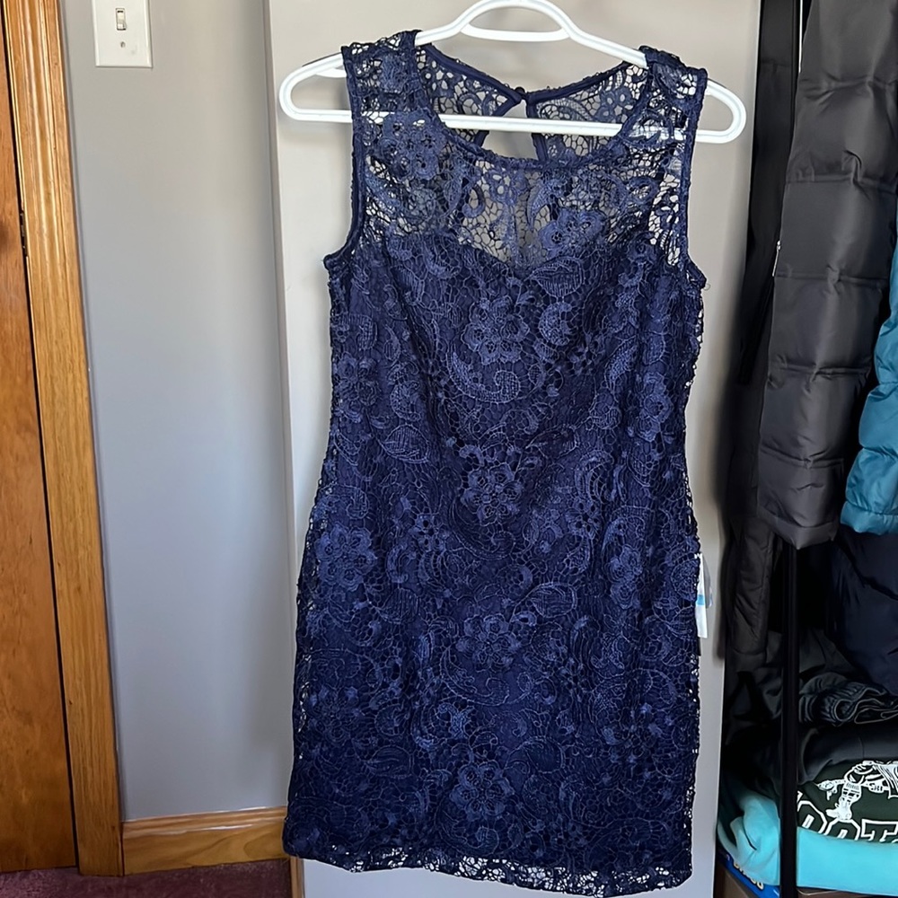As U Wish Navy Lace Dress